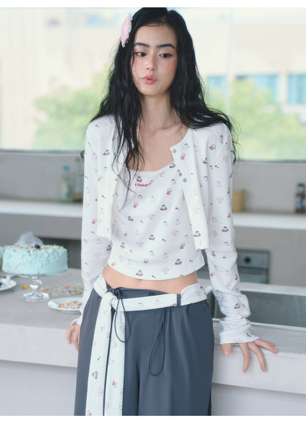 Ablueberry Puppy Print Short Cardigan