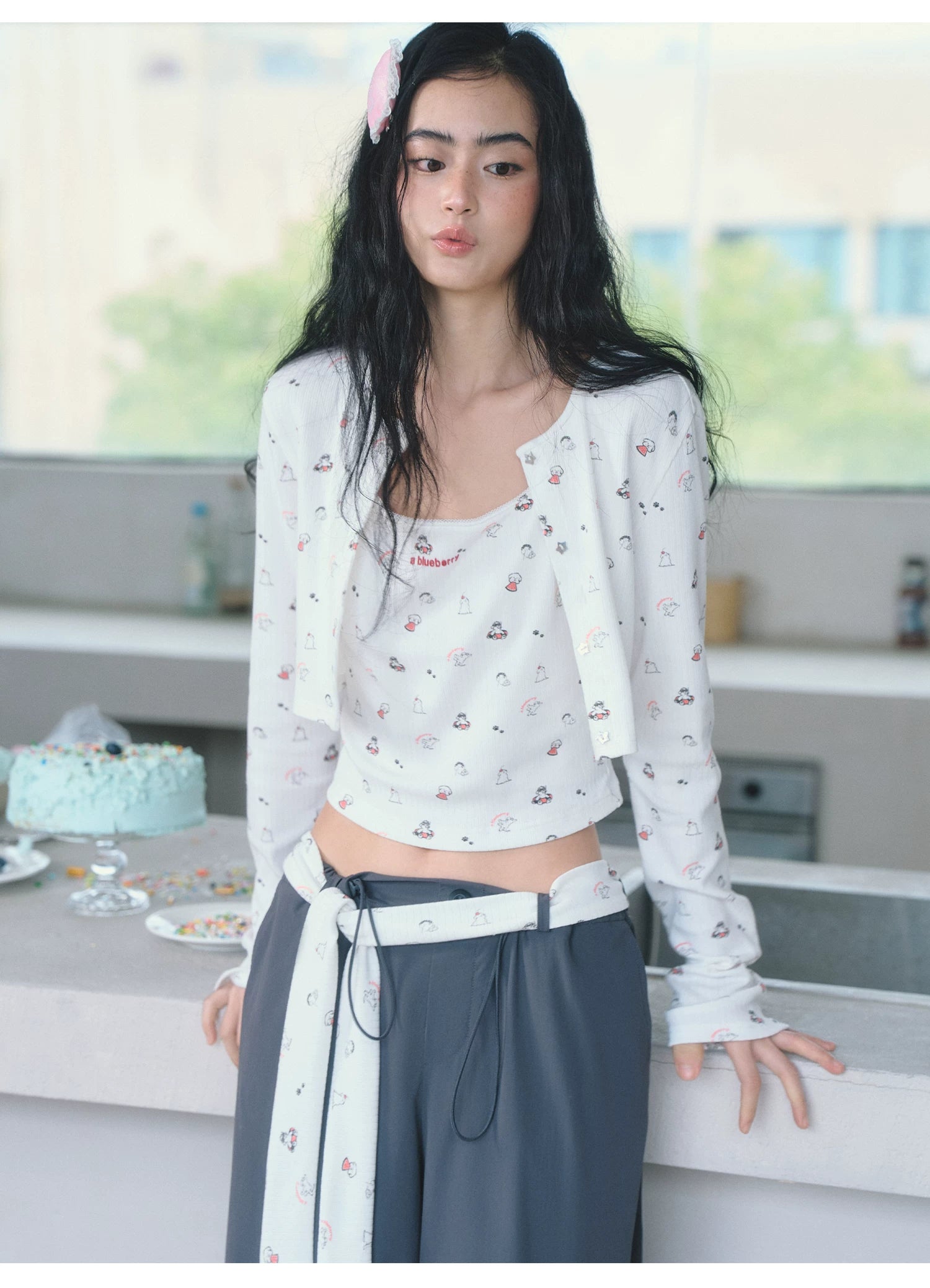 Ablueberry Puppy Print Short Cardigan