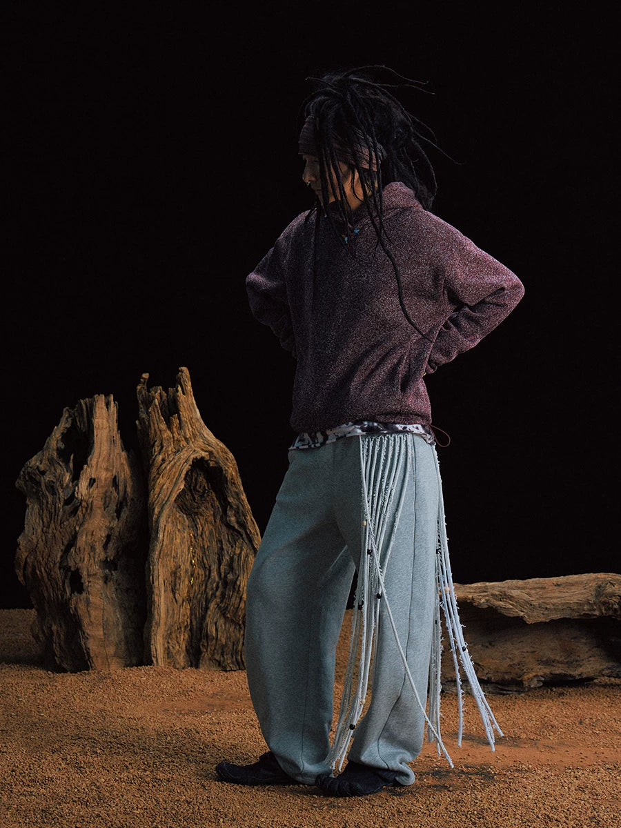 CONP Wood Bead Fringed Versatile Casual Pants