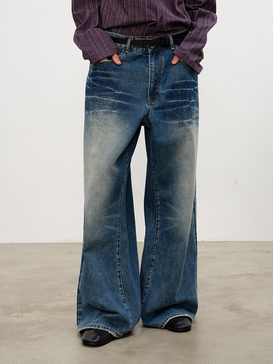 JCAESAR Water Ripple Straight Tube Slightly Wide Jeans