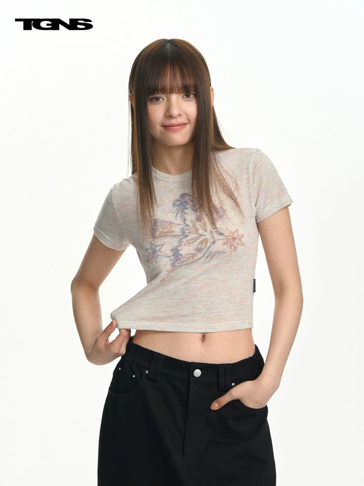 TGNS Colored Yarn Bird Front Shoulder Slim Tee