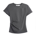 XUJING Pleated Front Shoulder Slim and Thin Tee