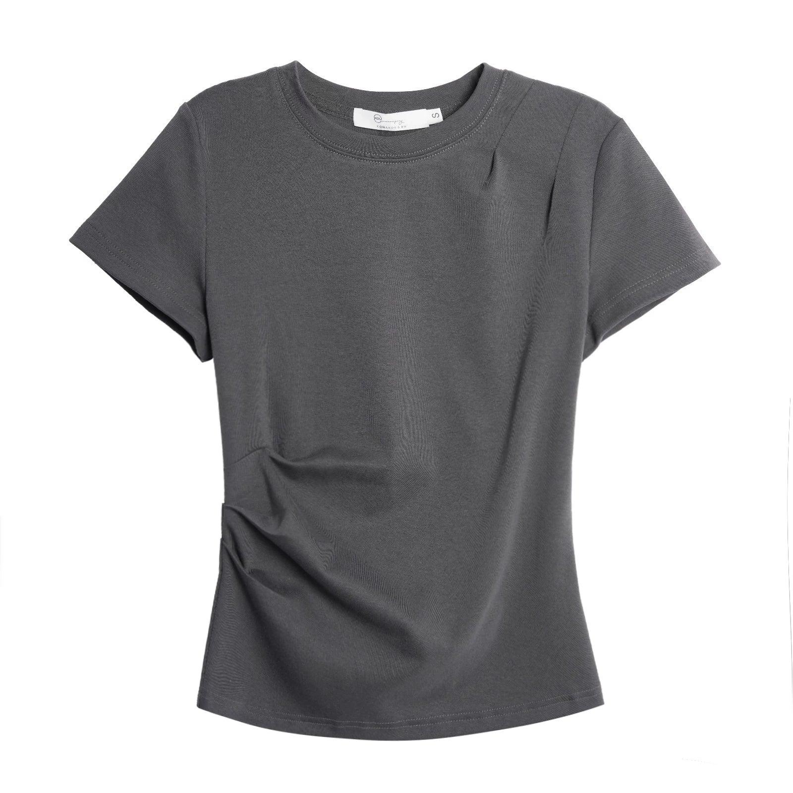 XUJING Pleated Front Shoulder Slim and Thin Tee
