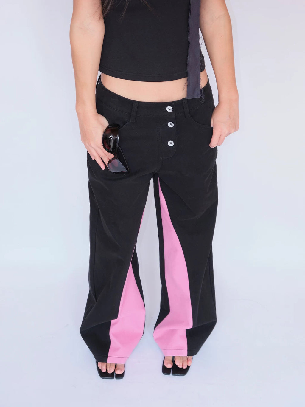 FUNKYFUN Contrast Color Pieced Wide-leg Pants