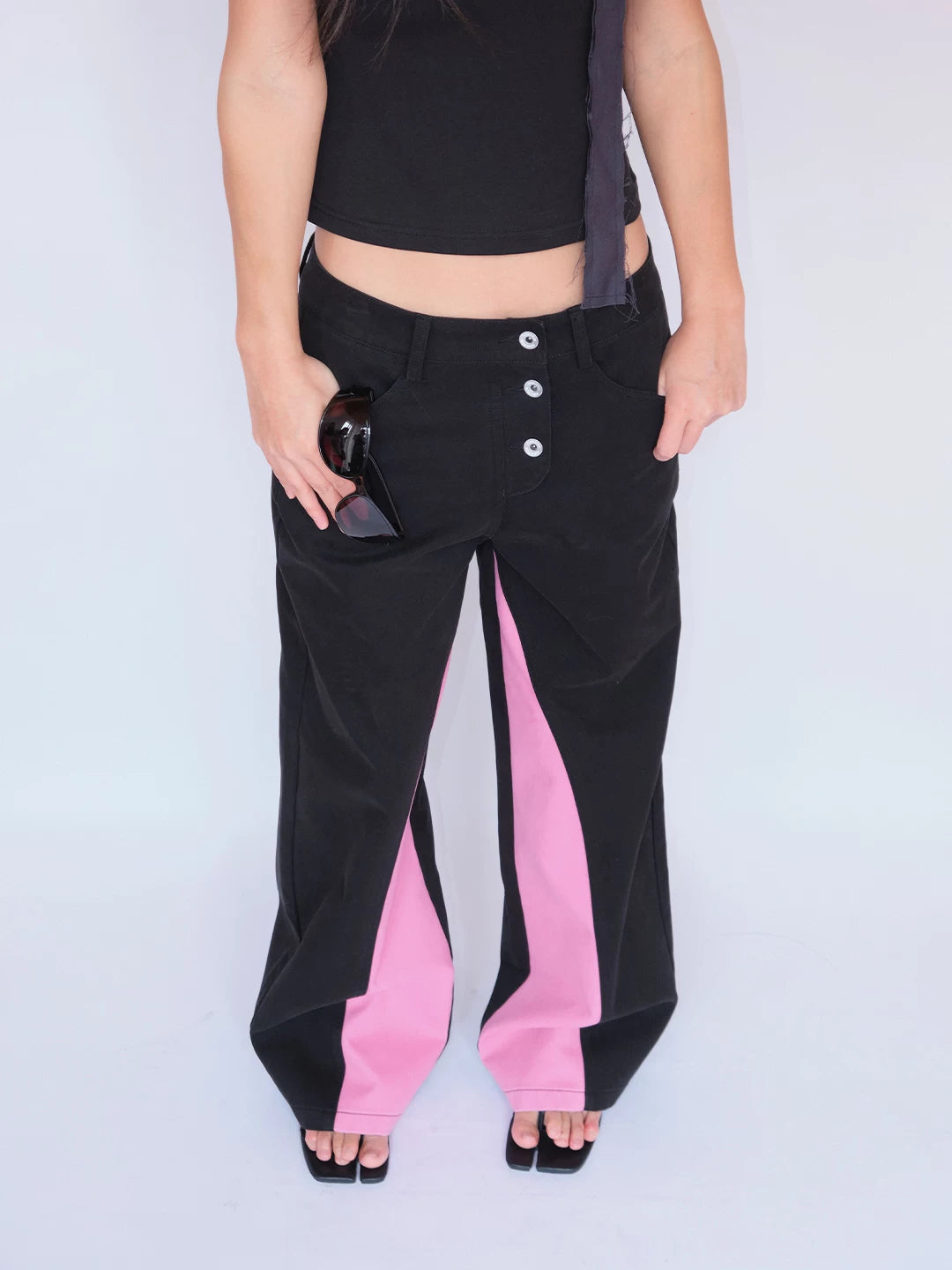 FUNKYFUN Contrast Color Pieced Wide-leg Pants