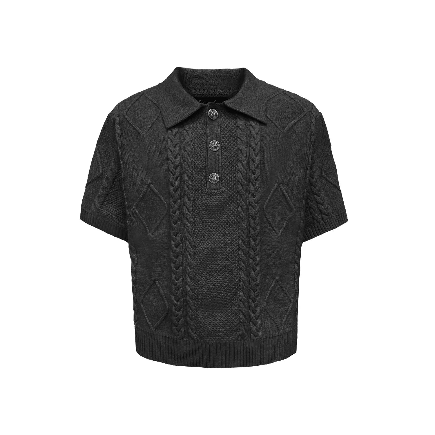 WANNA LAB Button Twisted Knitted Lapel Tee