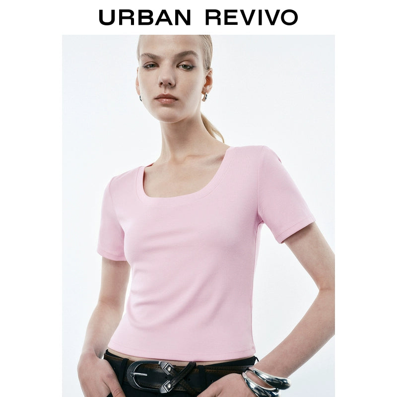 URBAN REVIVO Casual Versatile Slim Skinny Short Sleeve Tee