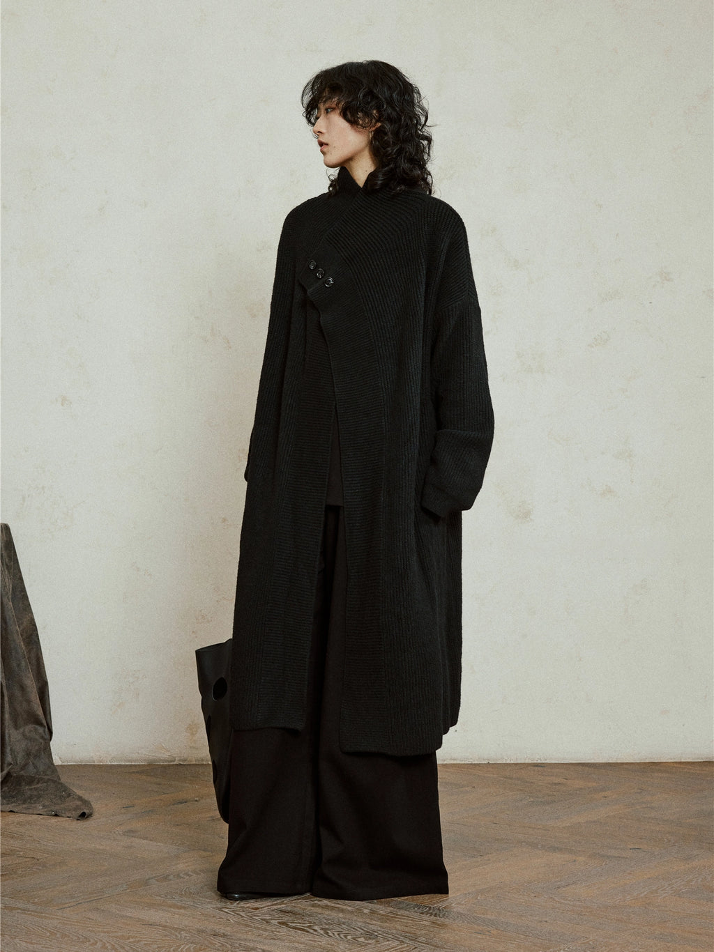 SUNYVONNE Irregular Swinging Collar Long Sweater Jacket