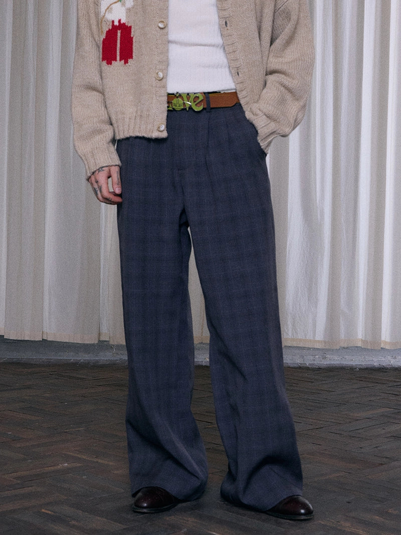 InsGale Checked Pleated Compound A-shaped Micro-Latin Pants