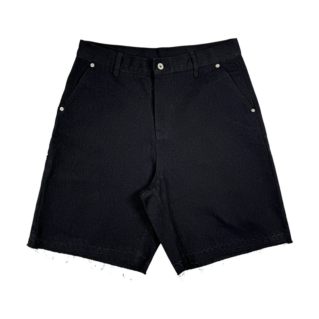 ComicTree washed black loose edge 7 points denim shorts