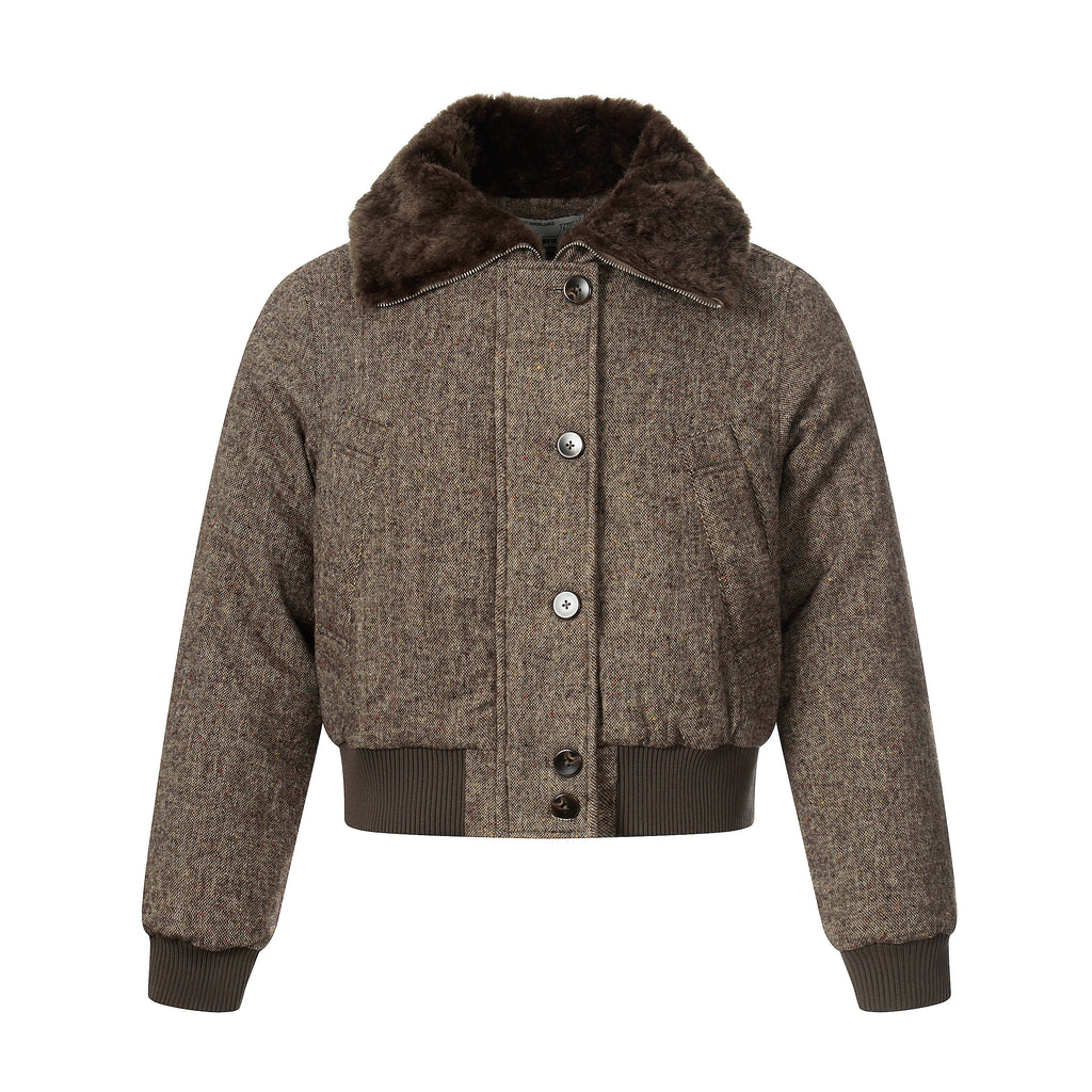 NOMANIAI Wool Lapel Retro Short Cotton-padded Clothes