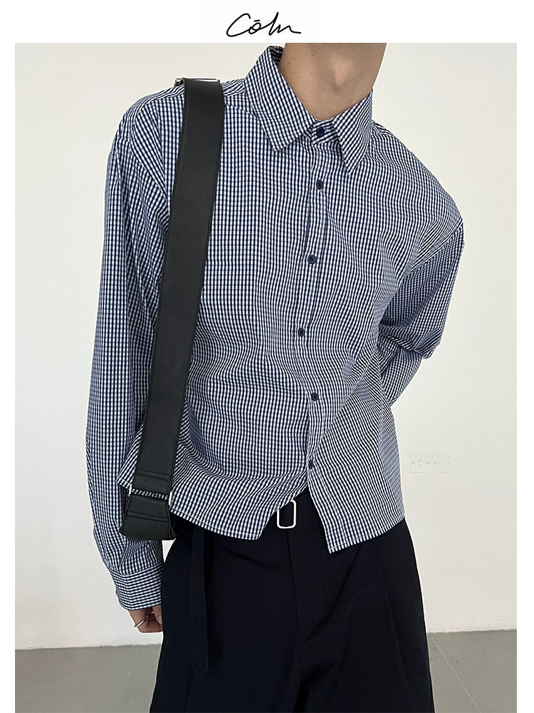 COLN Short Casual Plaid Shirt