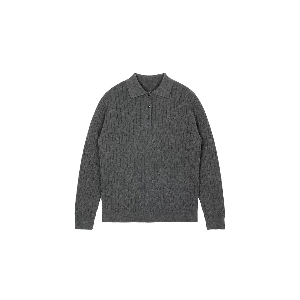 NO LOGO Wool Lyocell Twist Knitted Polo Shirt