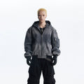 NOMANIAI frayed hooded loose zip jacket