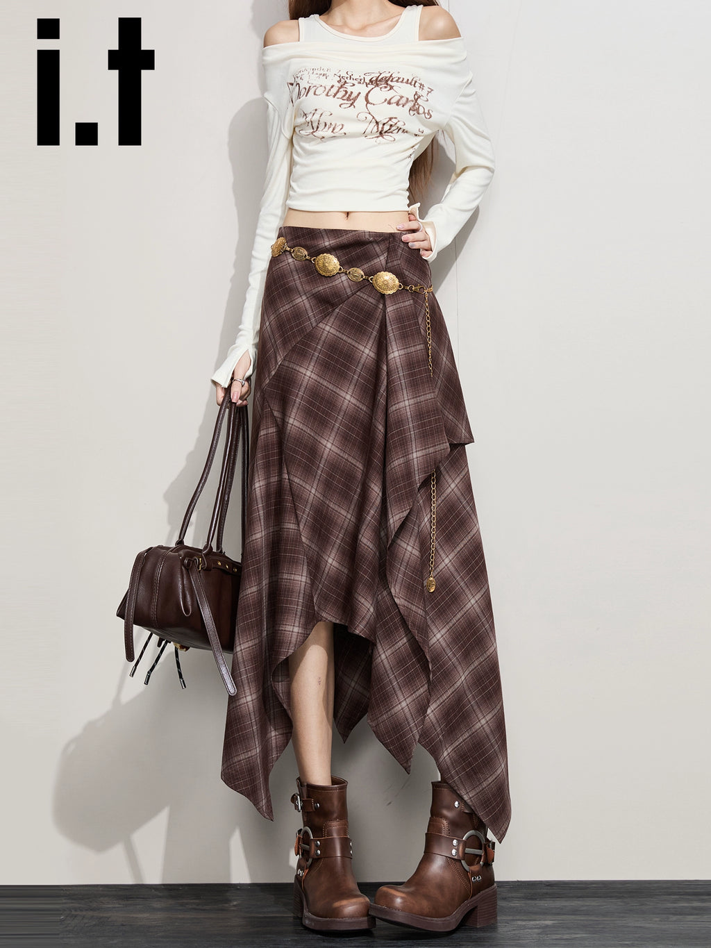 IT: CHOCOOLATE Vintage Plaid Irregular Skirt