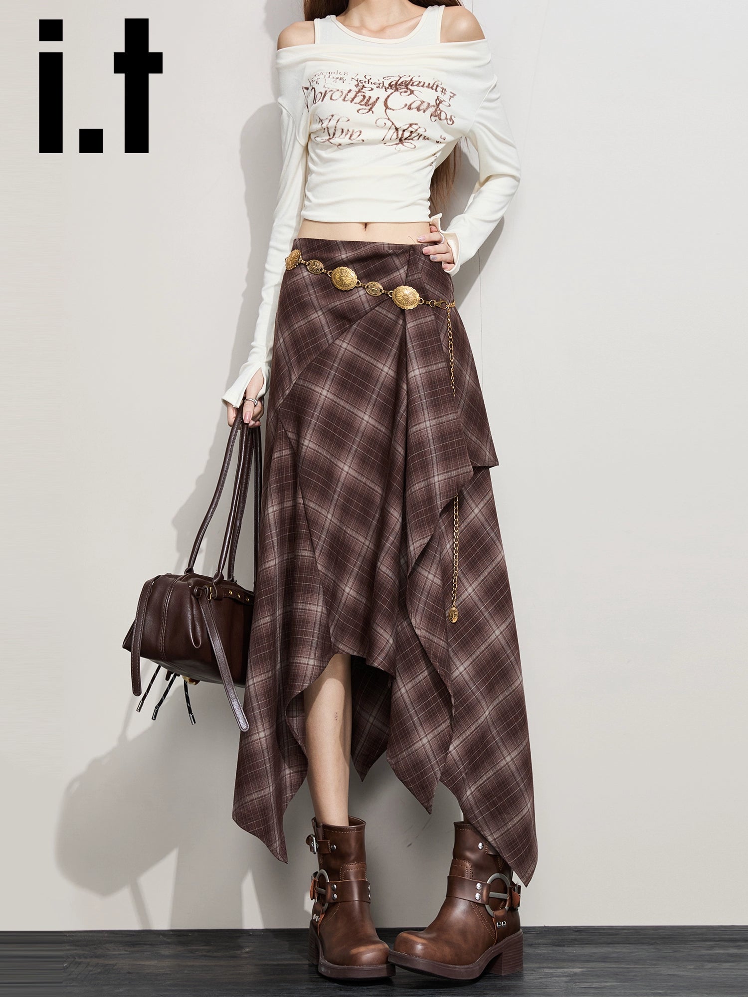 IT: CHOCOOLATE Vintage Plaid Irregular Skirt