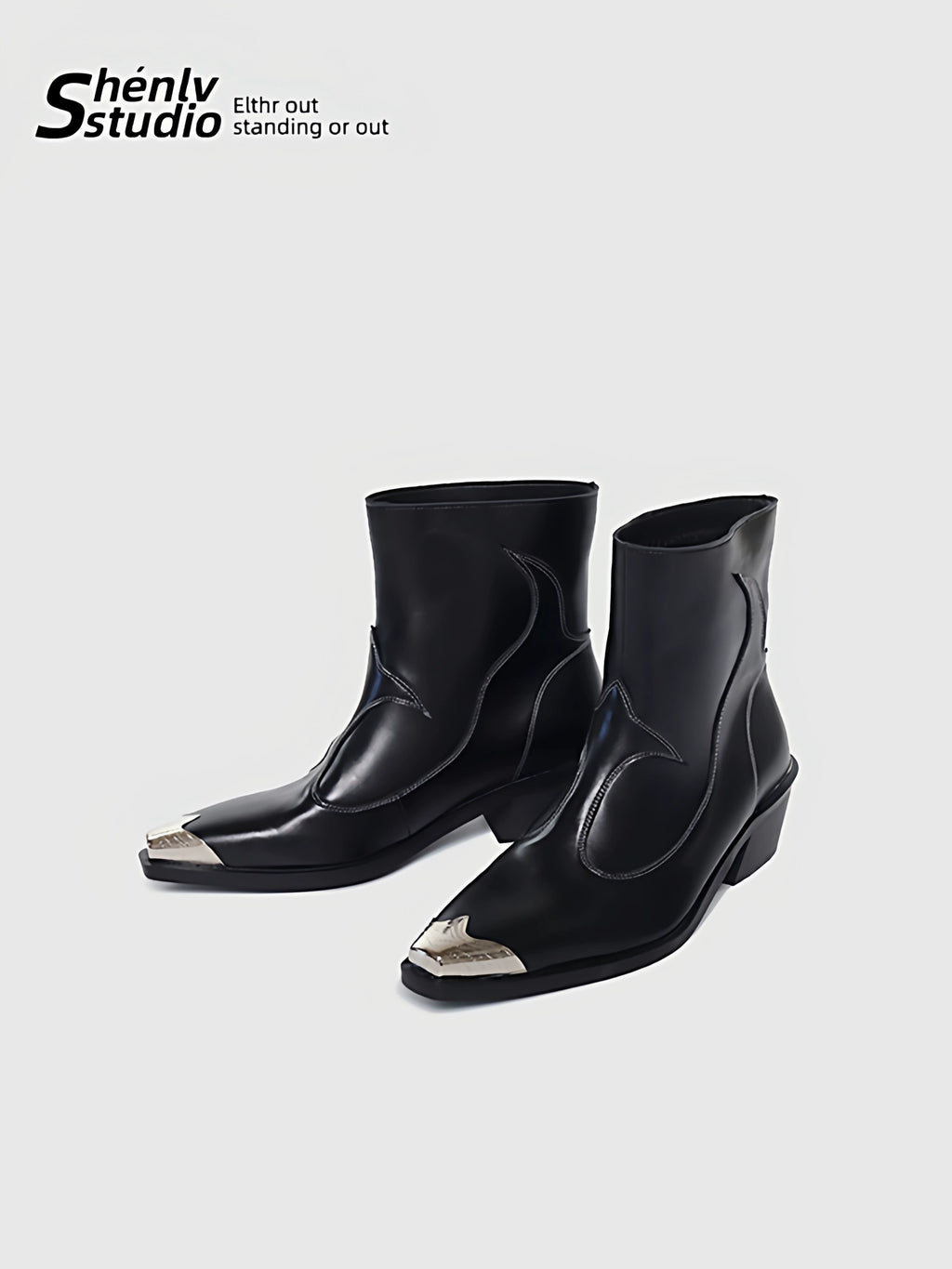 SHENLV STUDIO Iron Head Tip Height Increasing High Top Chelsea Boots