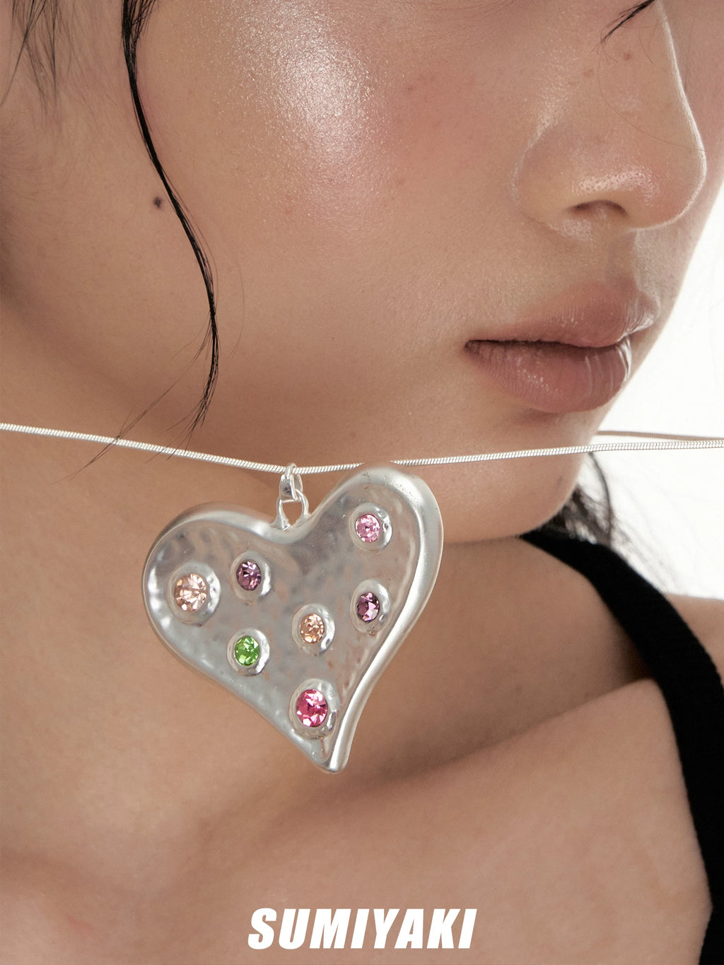 SUMIYAKI Niche Retro Handmade Hammer Pattern Love Necklace