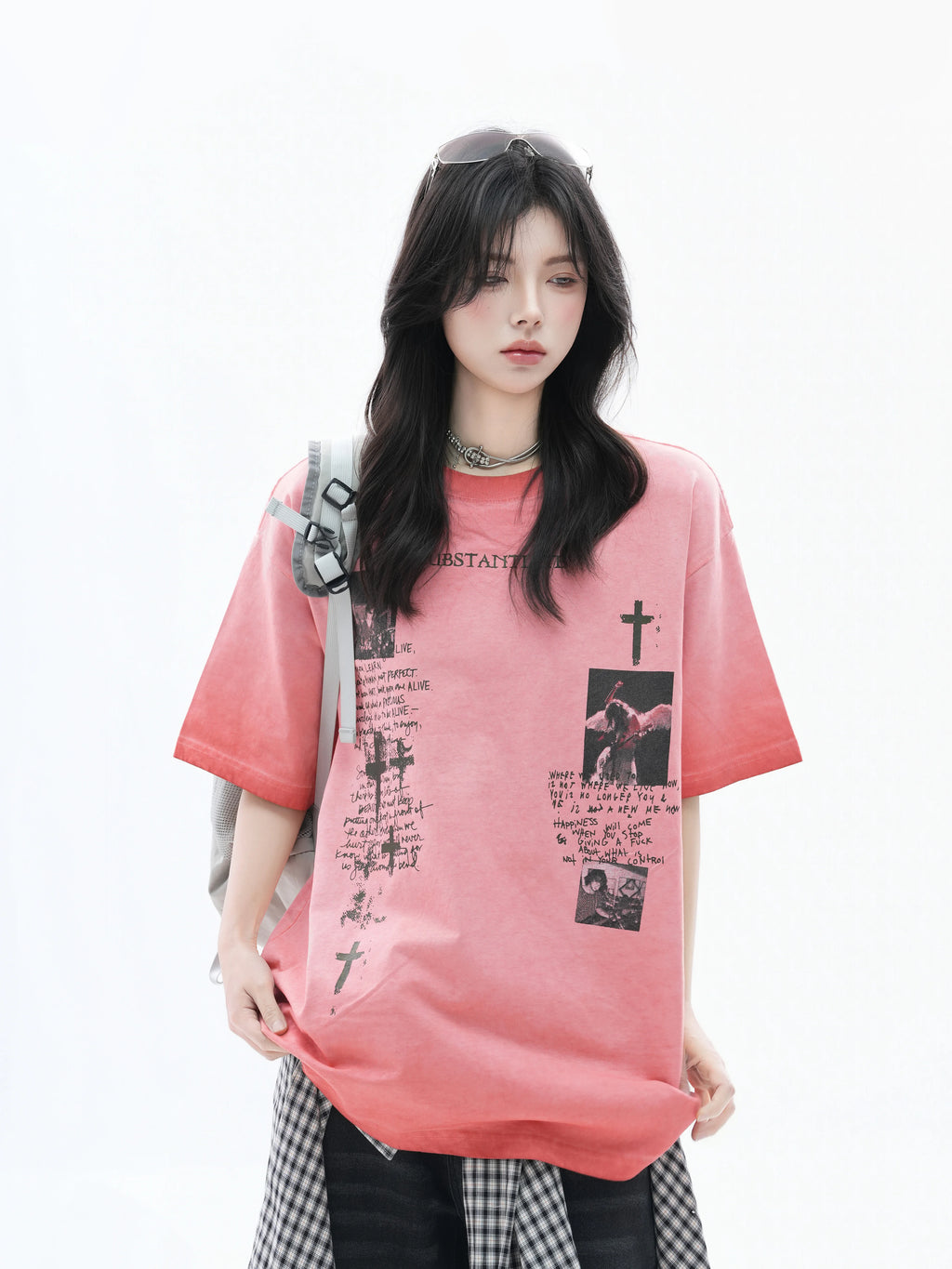 Zuocisankon Cross Printed Loose Tee