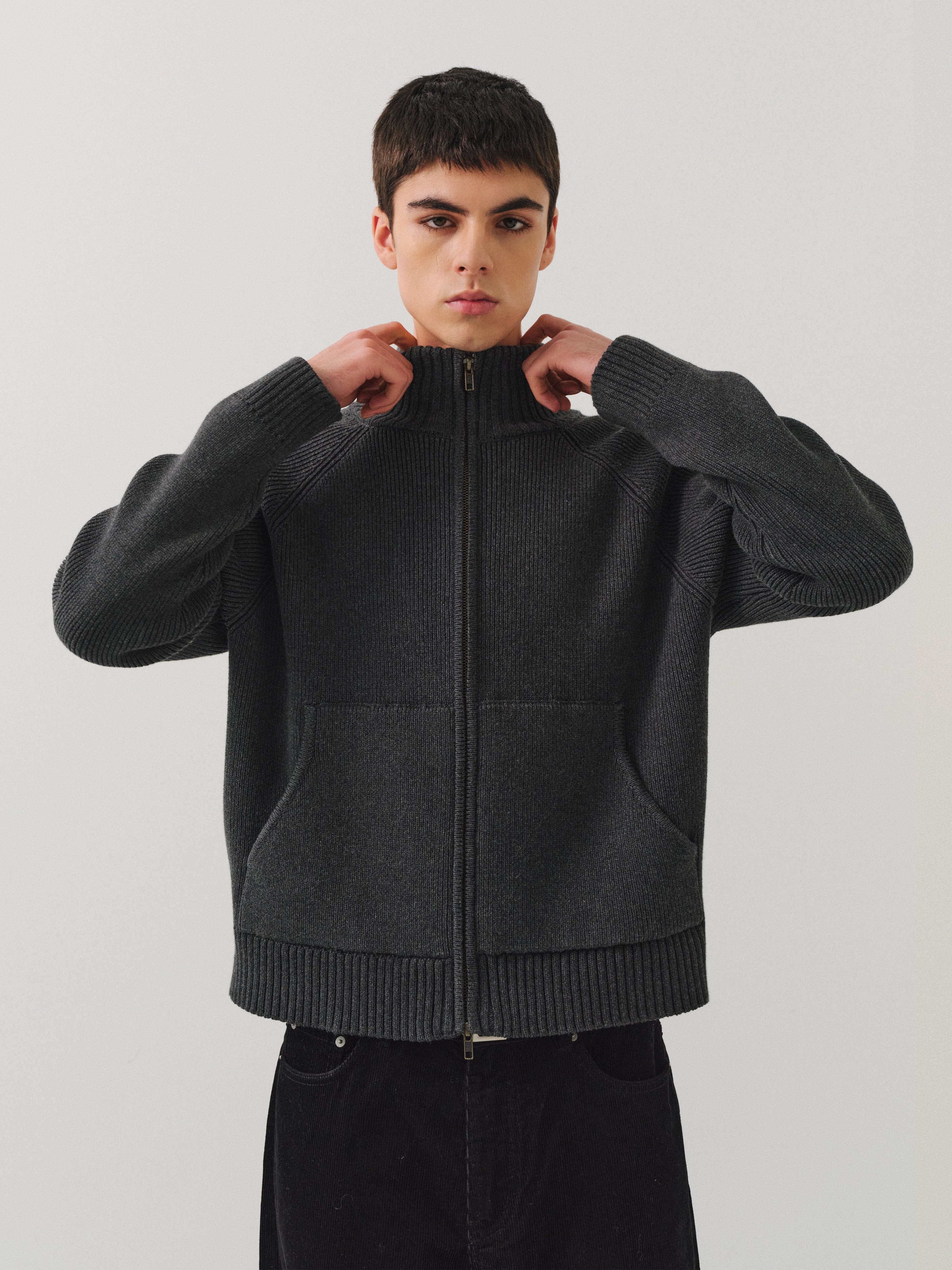 VLABMADE Full Cotton Yarn Ragged Sleeves Sweater Knitted Cardigan