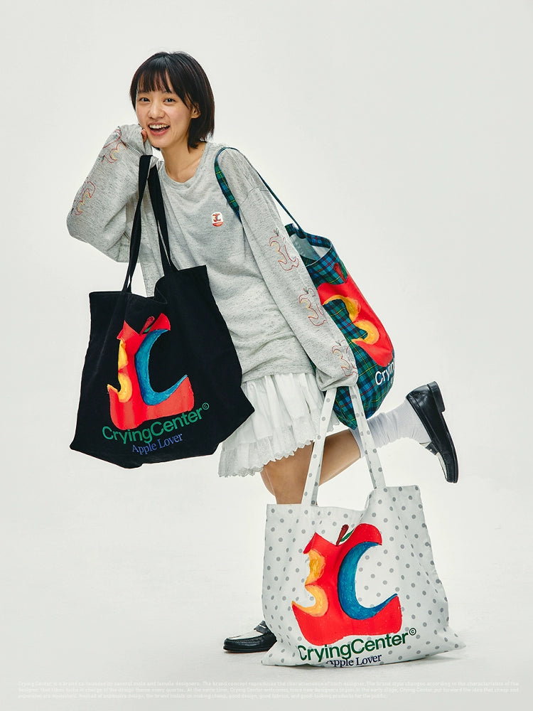 CryingCenter 3C Apple Polka Dot Plaid Canvas Bag Shoulder Bag