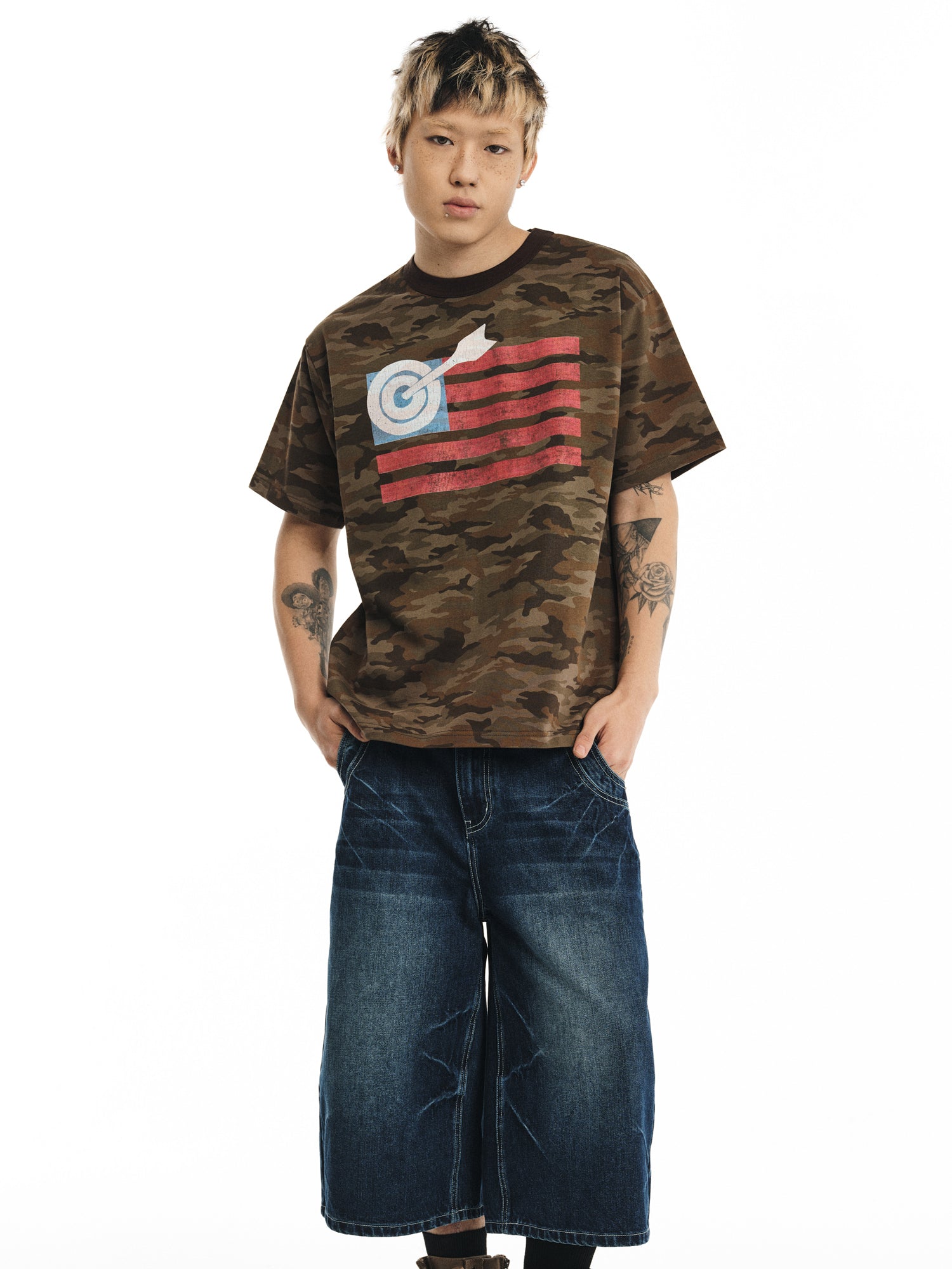 NOVACAM Camo reverse stitching washed Tee