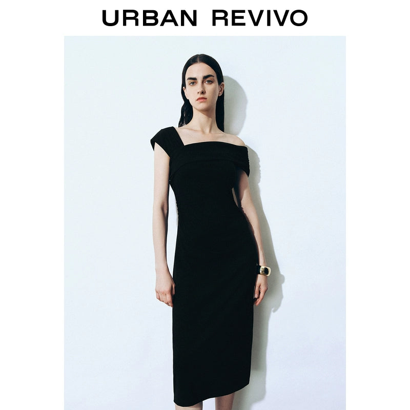 URBAN REVIVO Glamour Off-the-shoulder Pleated Waist Dress