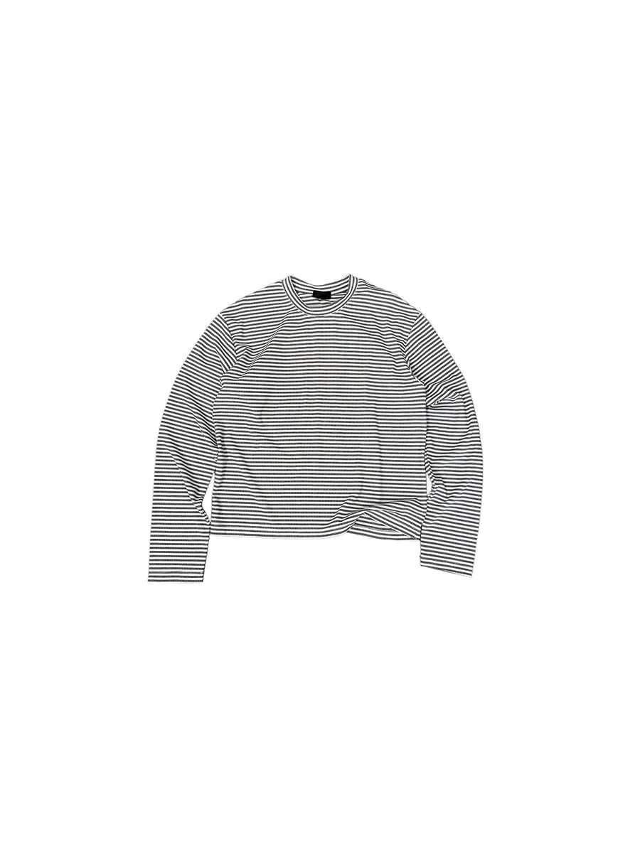 PLUS NO LOGO Casual Retro Crew Neck Striped Long Sleeve