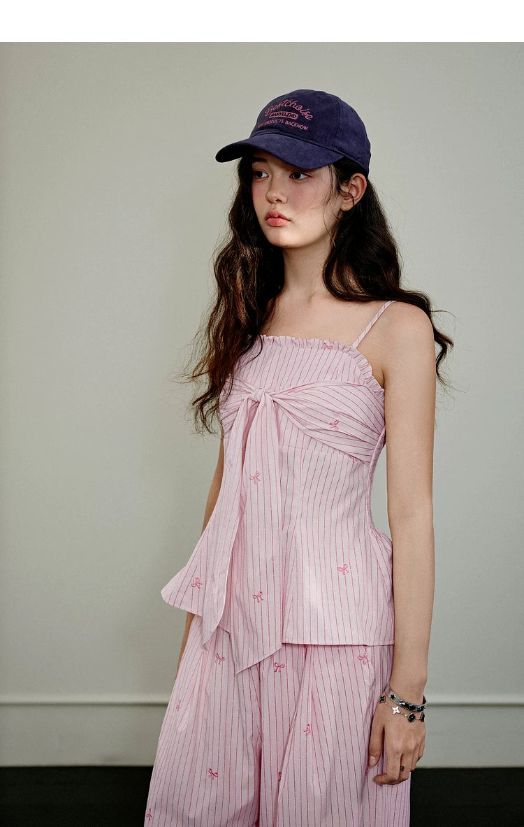 Kuose Striped Suspender Casual Pants Two-piece Set