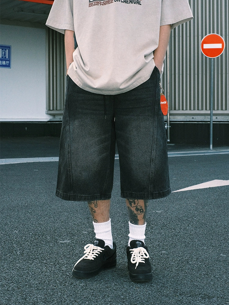 CoosRetro Retro Three-dimensional Cut Line Polished White Seven-point Denim Shorts