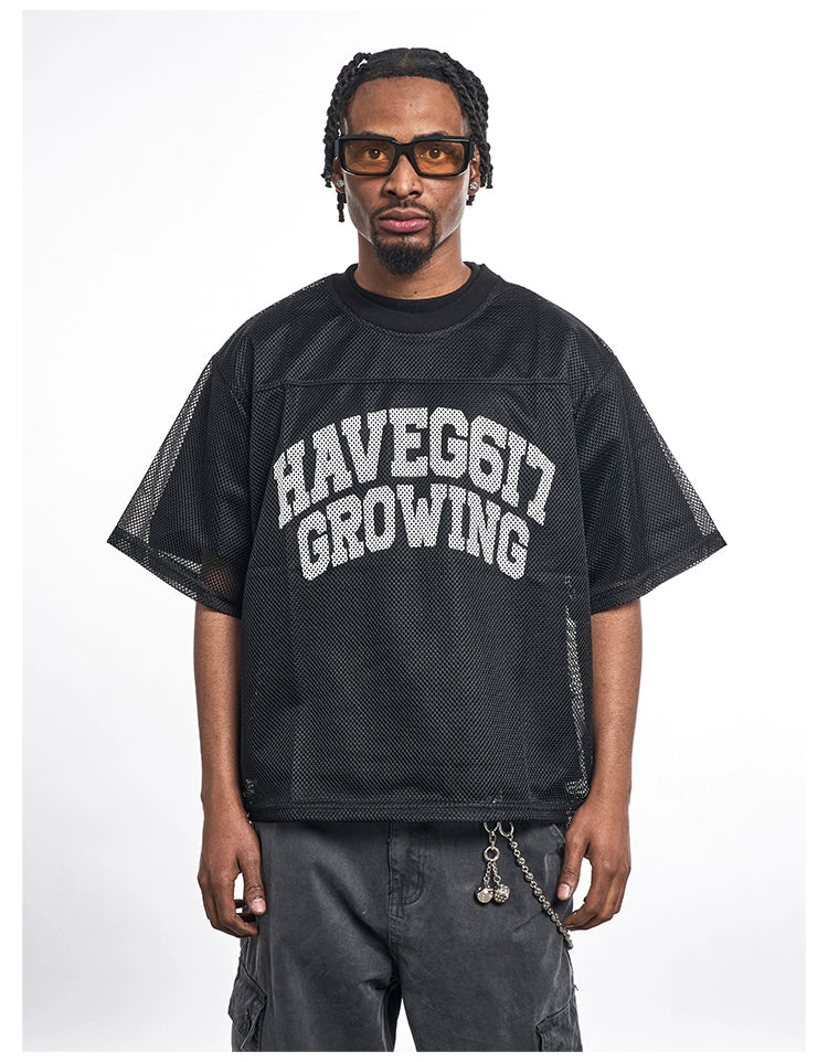 MT99 Letter Printed Logo Hollow Mesh Tee