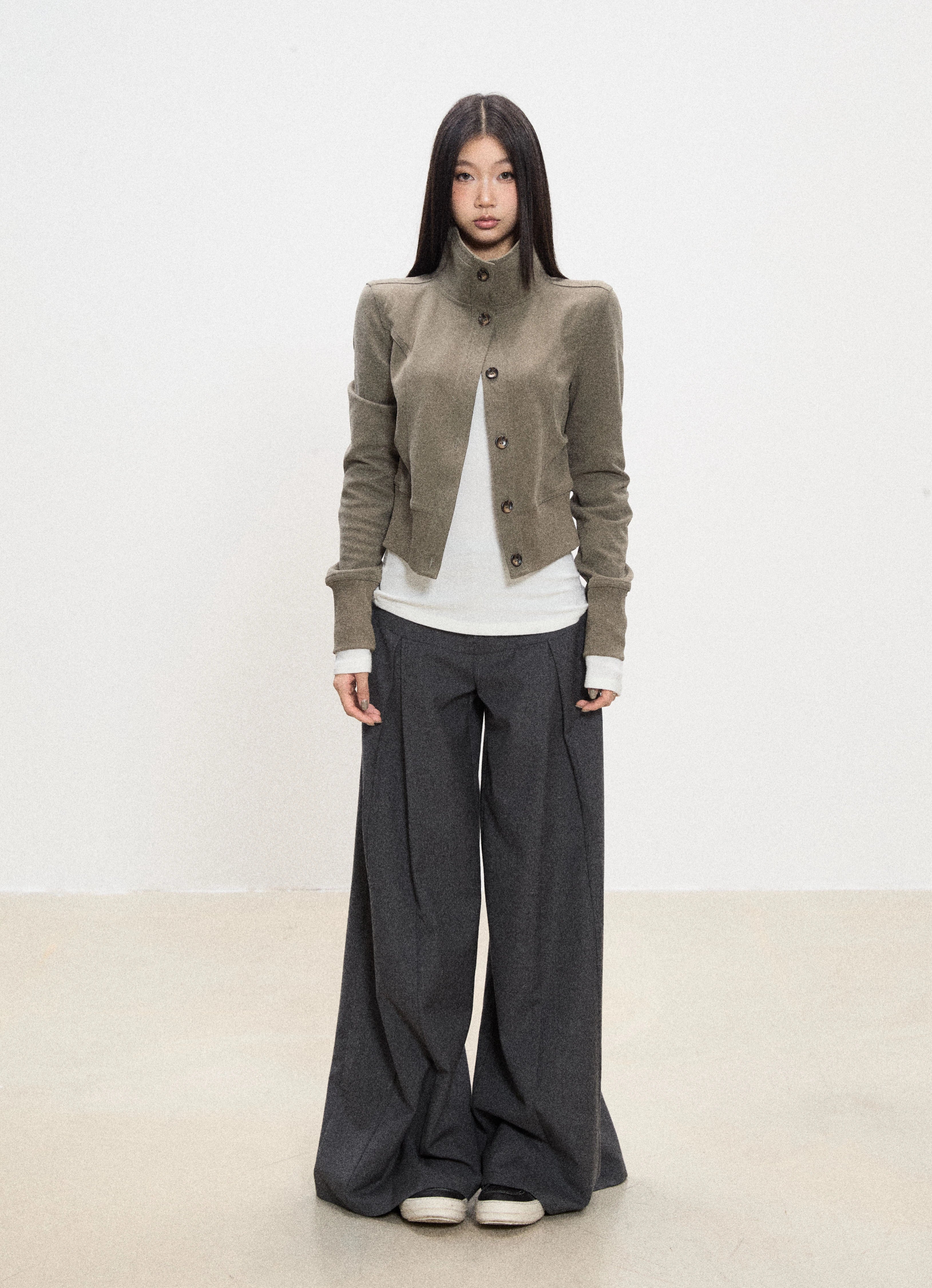 WITHMIN Slim Short Casual Versatile High Neck Long Sleeve