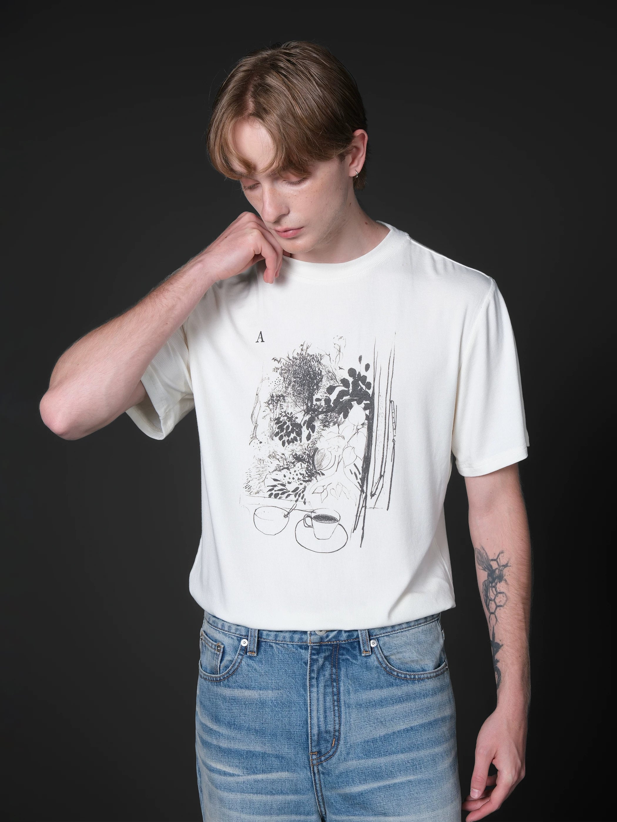 Set for life "Afternoon Silhouette" Printed wool blend short width t-shirt
