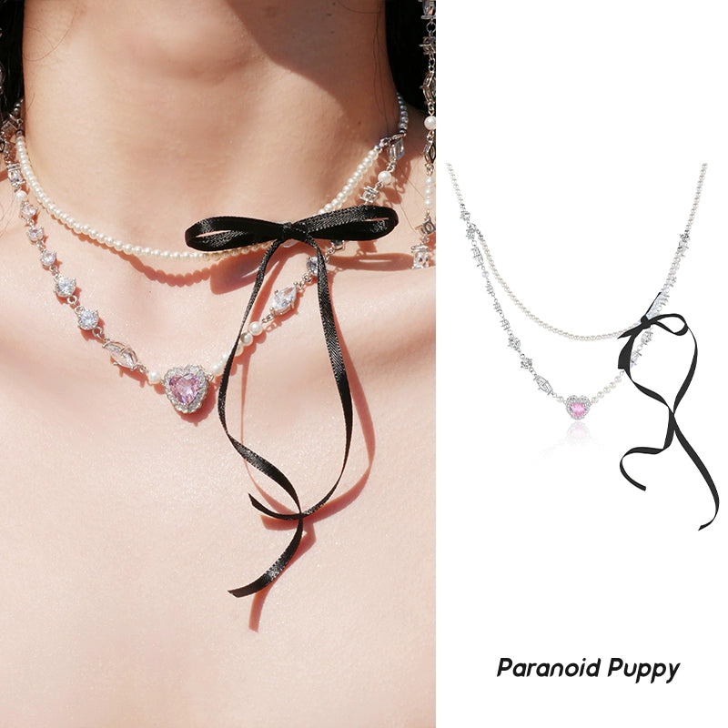 ParanoidP Streamer Bow Pearl Love Necklace