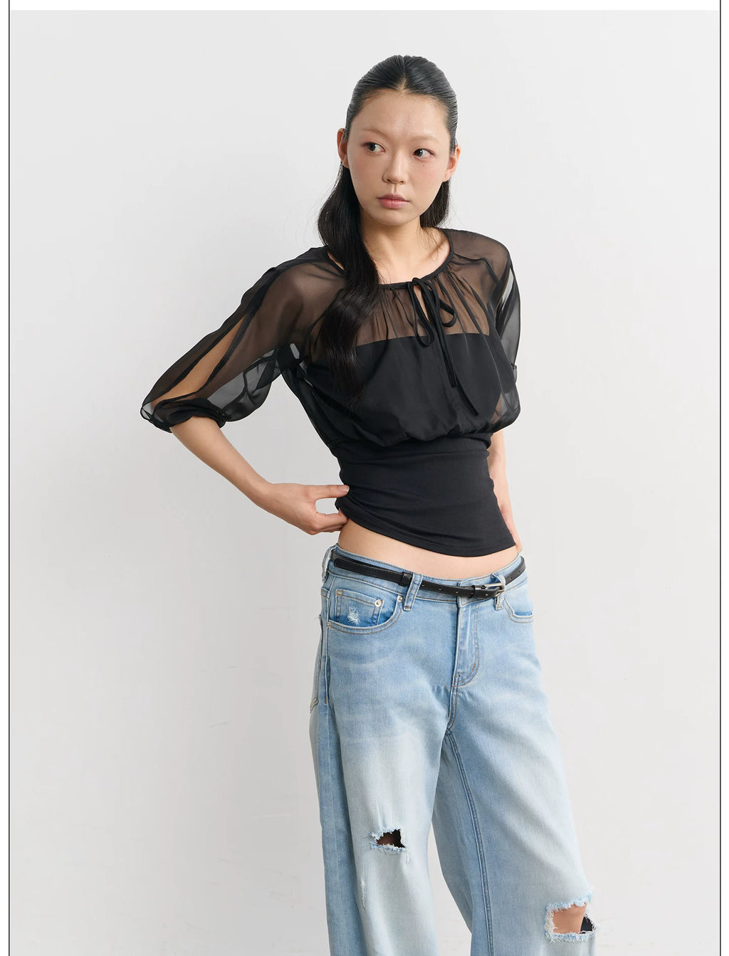 LINY LIBERTY Fake Two Pieces Loose Waist Tee