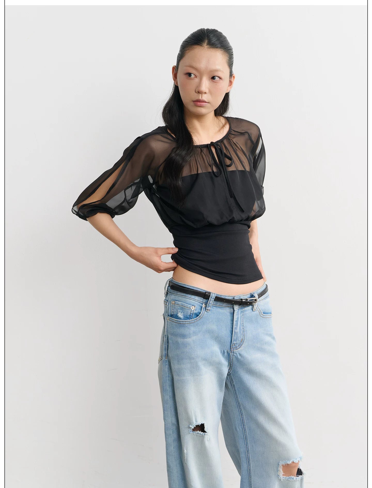 LINY LIBERTY Fake Two Pieces Loose Waist Tee