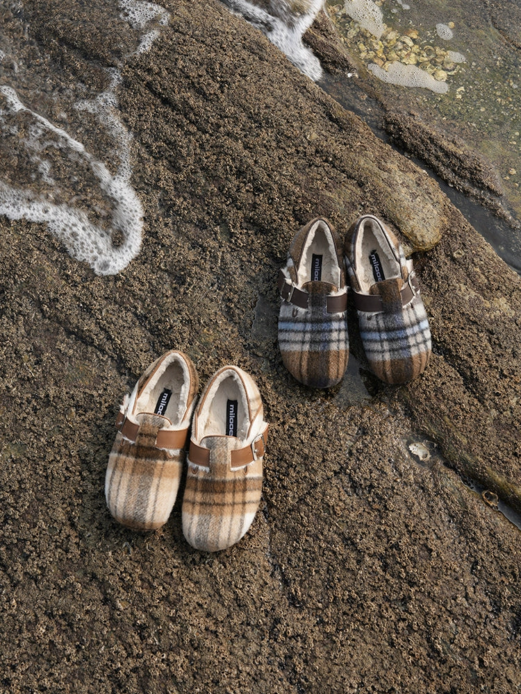 Milooey Retro Flat Leather Plush Shoes