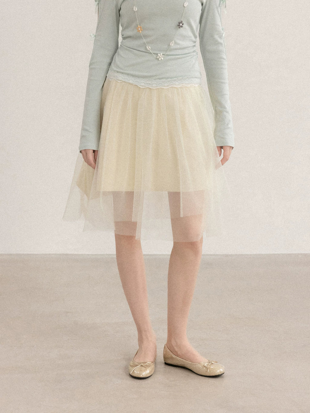Cantonstory High Waist Thin Mesh A Word Skirt