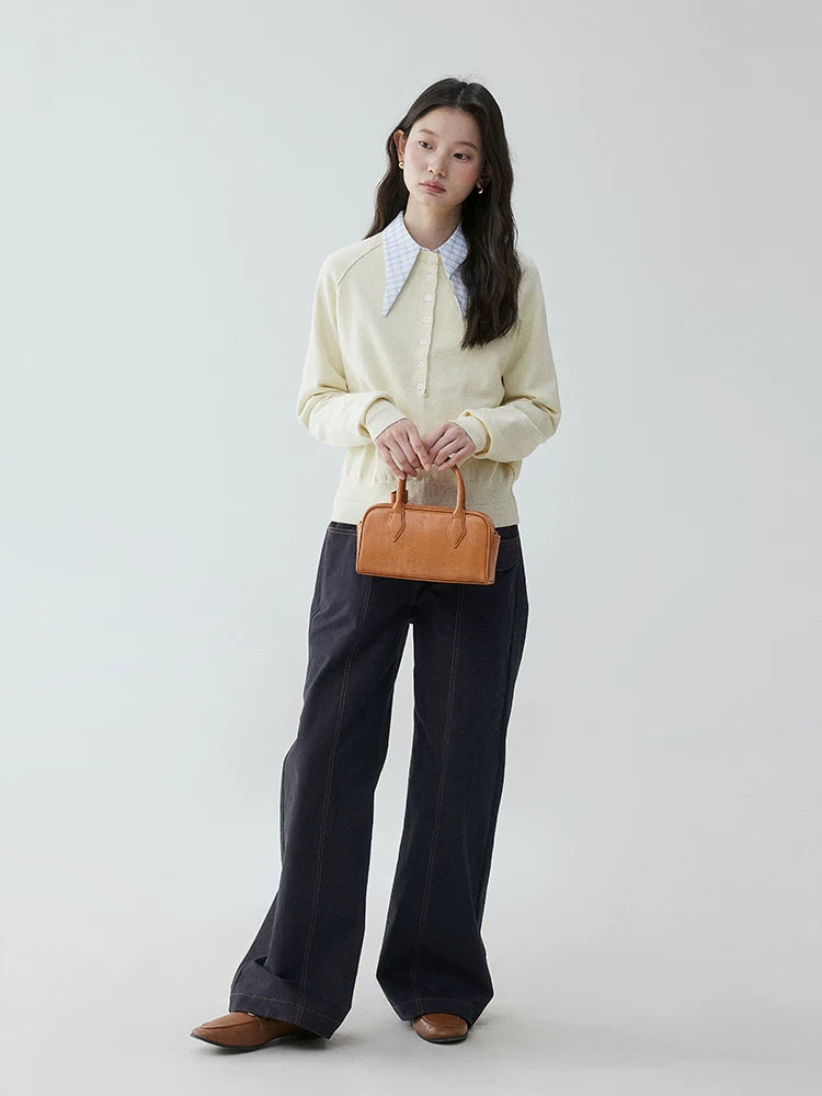 VOOE Half-open Button Round Neck Loose Knitted Long Sleeves