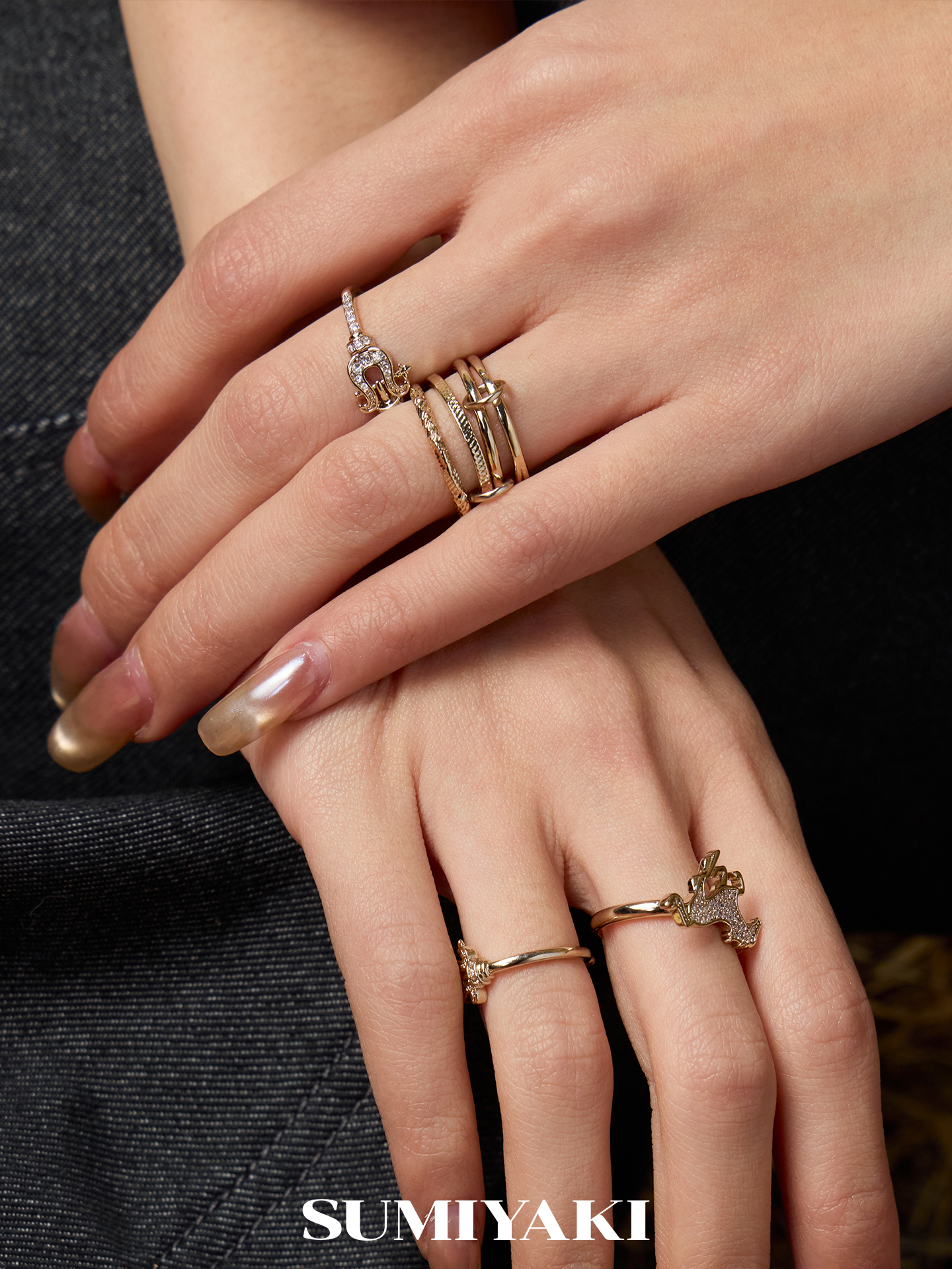 SUMIYAKI Retro Plain Ring Splicing Stacked Niche Ring