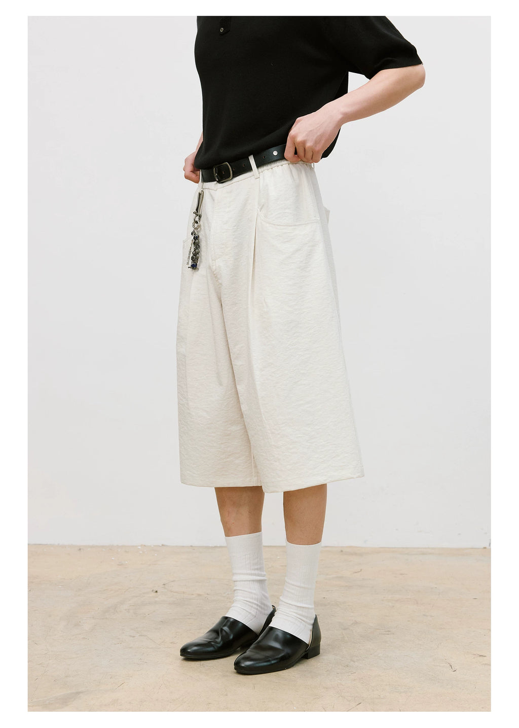 LR MADE Pleated Simple Seven-point Shorts