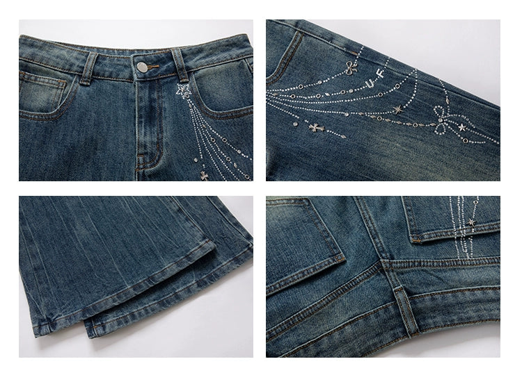 UNIREE Flash Diamond Stretch Low Waist Jeans