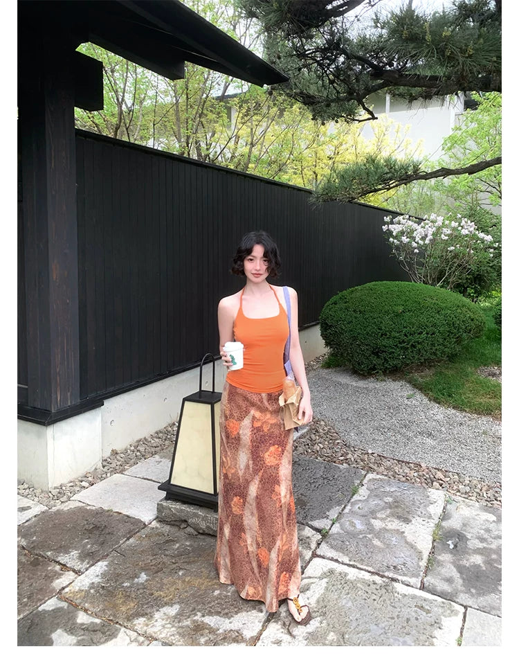 KELIFAN Vintage Leopard Print Skirt