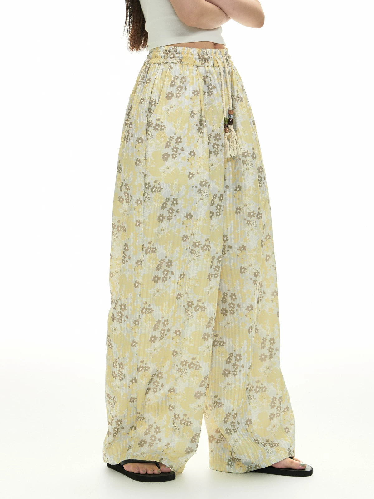 TGNS Plaid Floral Casual Wide-leg Pants