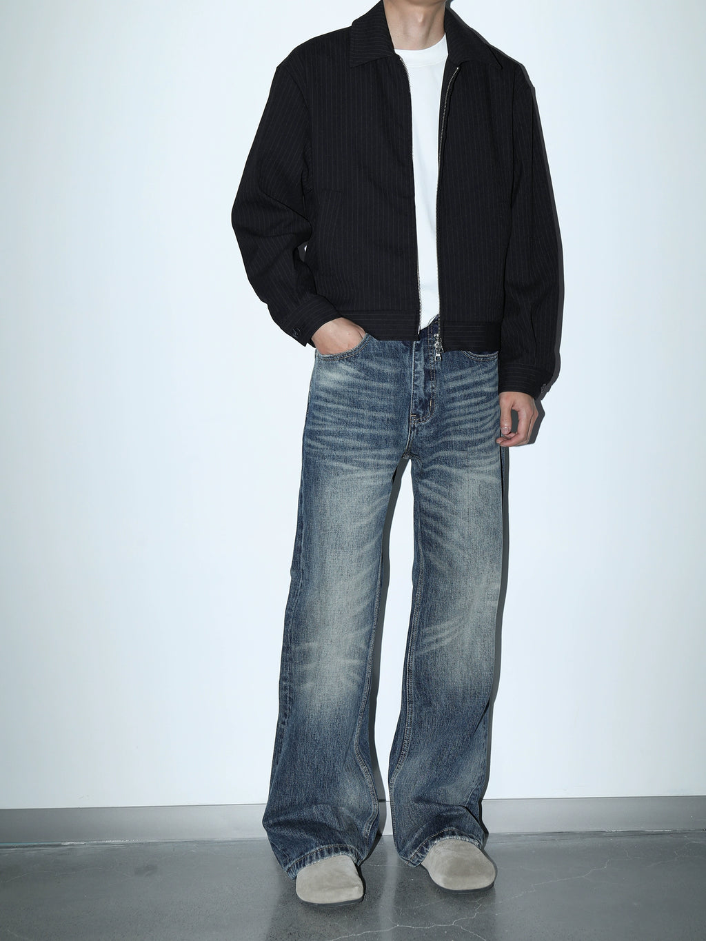 [PLUS NO LOGO] 25AW striped jacket short lapel zipper jacket