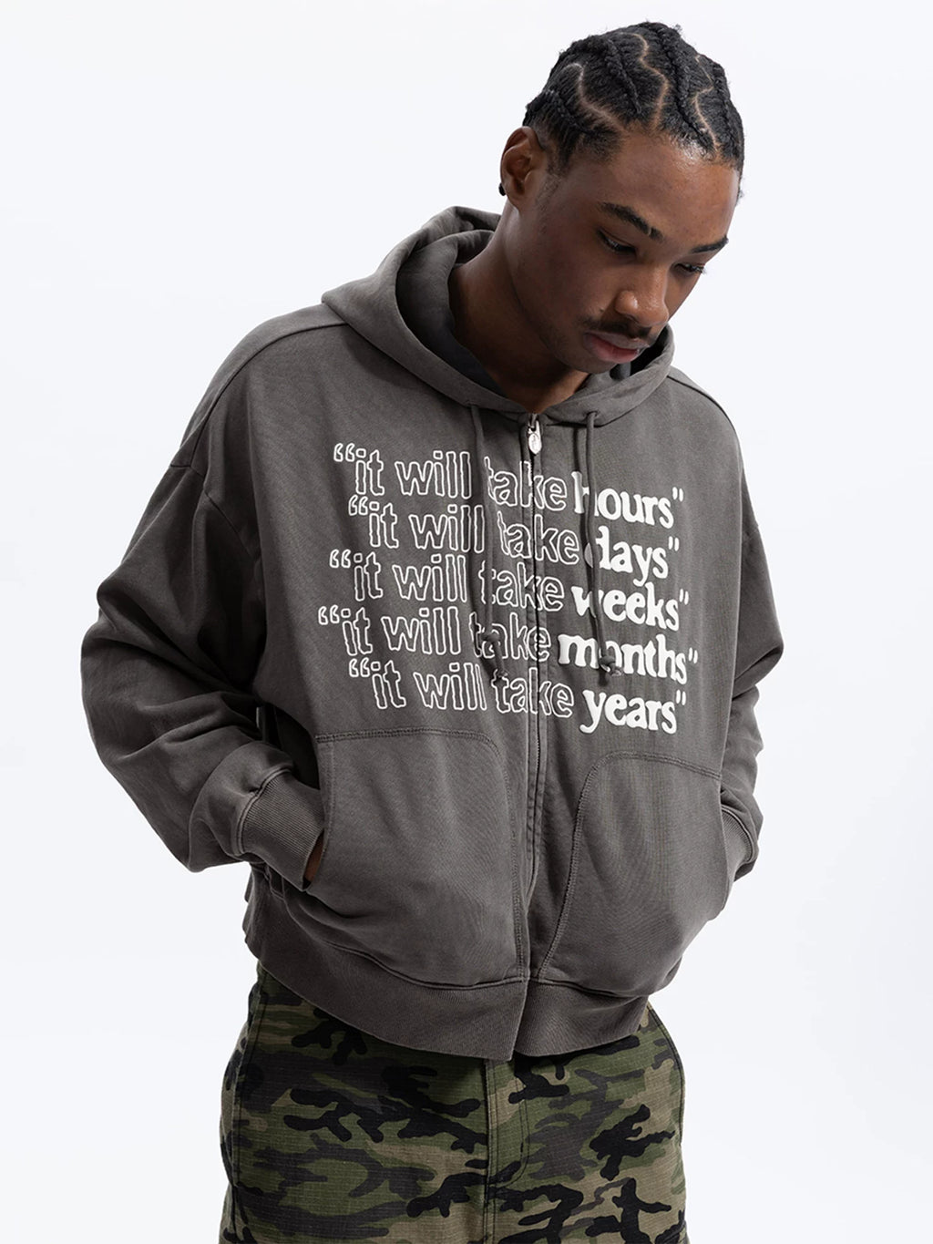WHOOSIS English Print Zip-up Hoodie Sweater