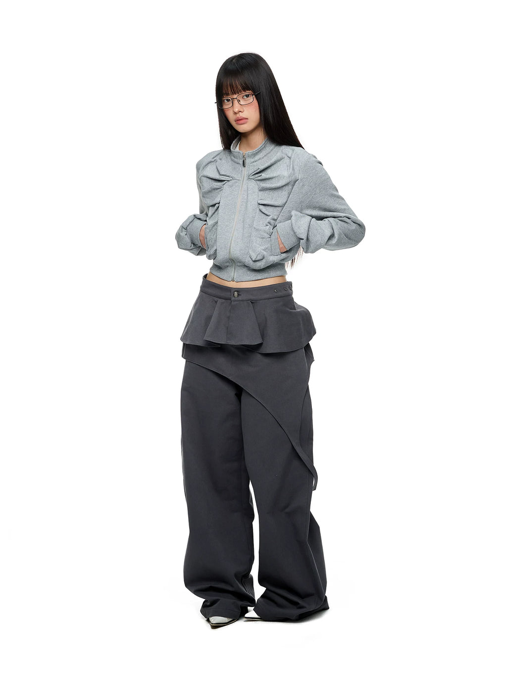 JIKOO Removable Irregular Fart Curtain Straight-leg Pants
