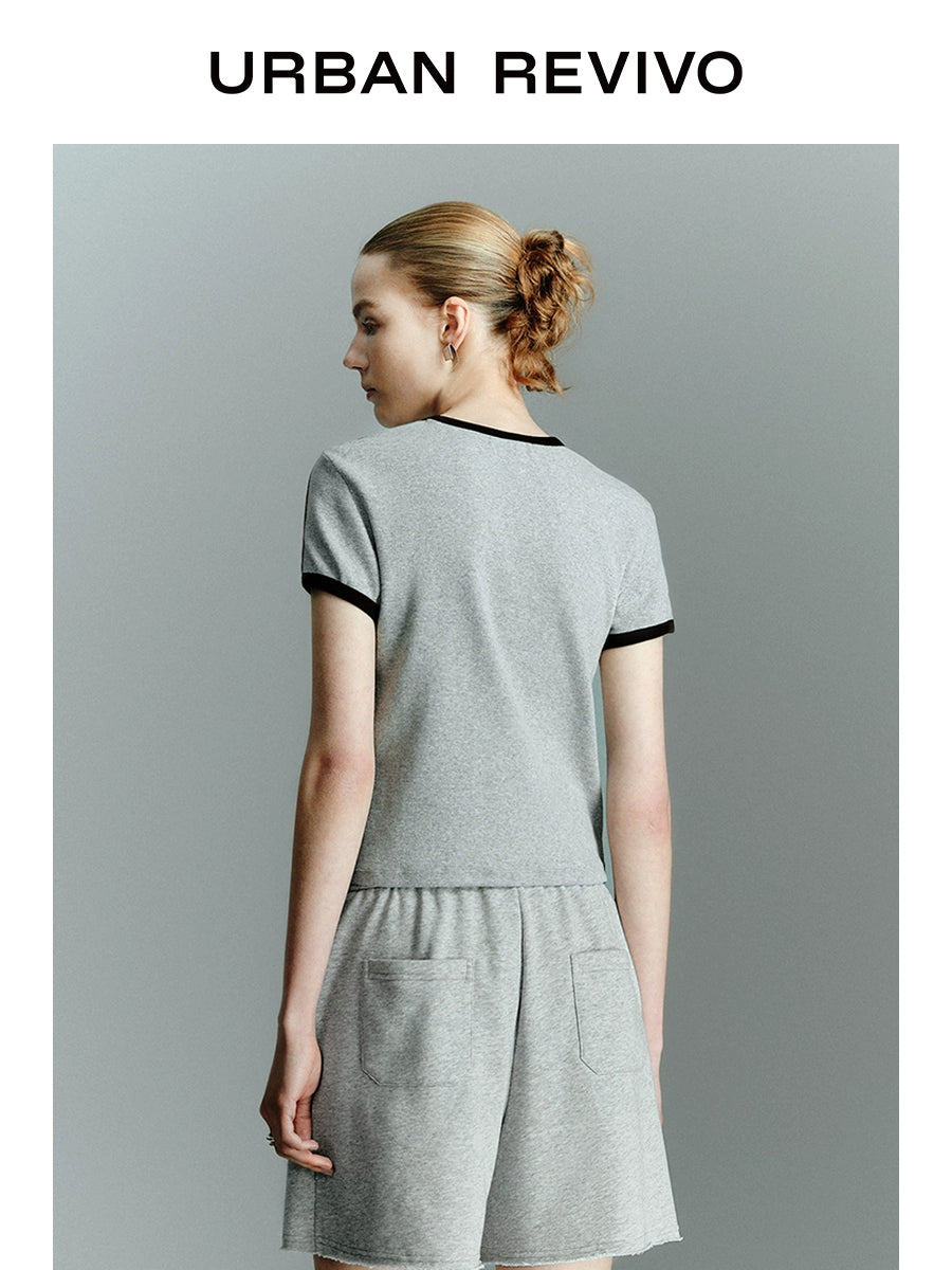 URBAN REVIVO-style Retro Contrasting Color Letter Short-sleeved T-shirt