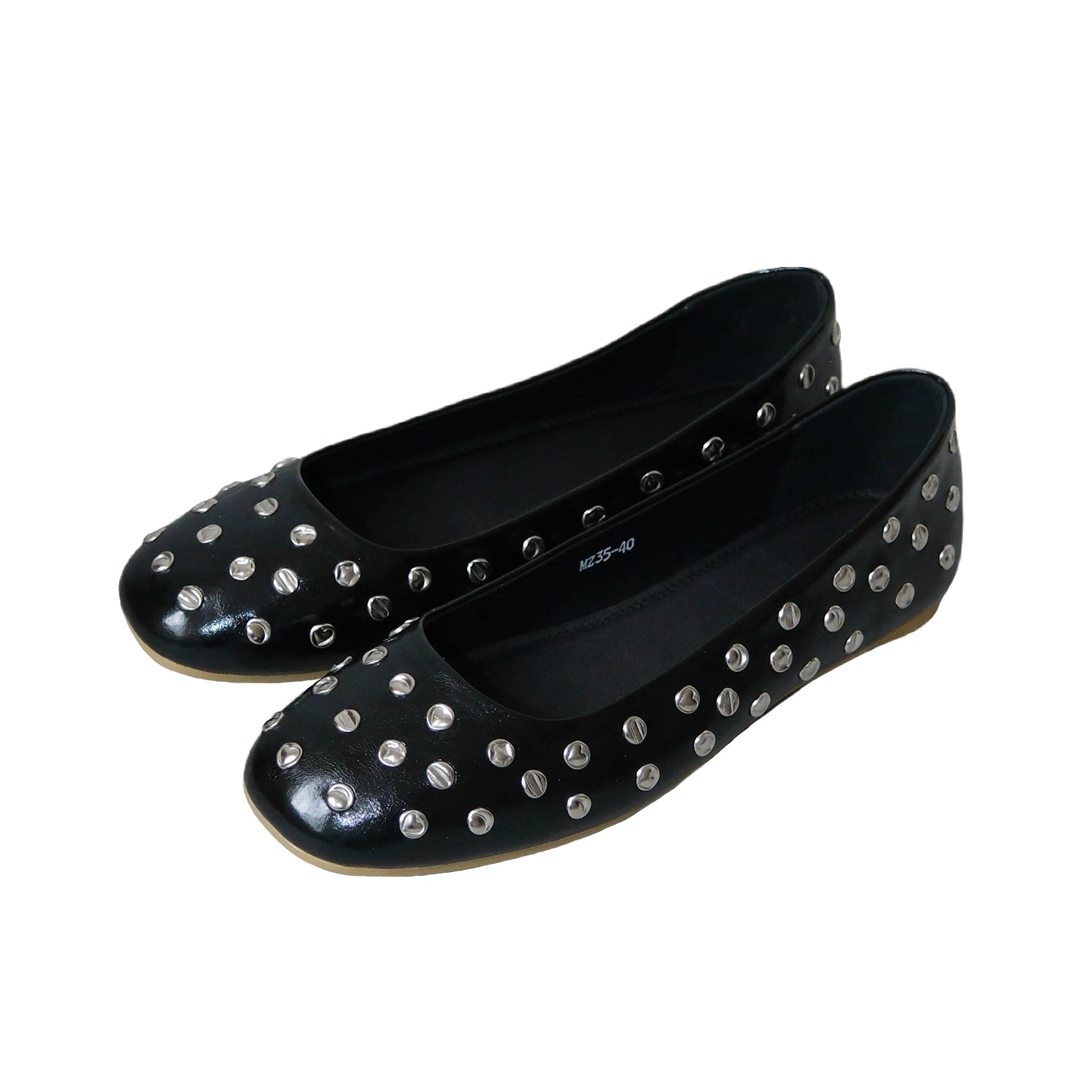 Mooreyu Rivet Round Head Leather Shallow Mouth Flat Mary Jane Shoes