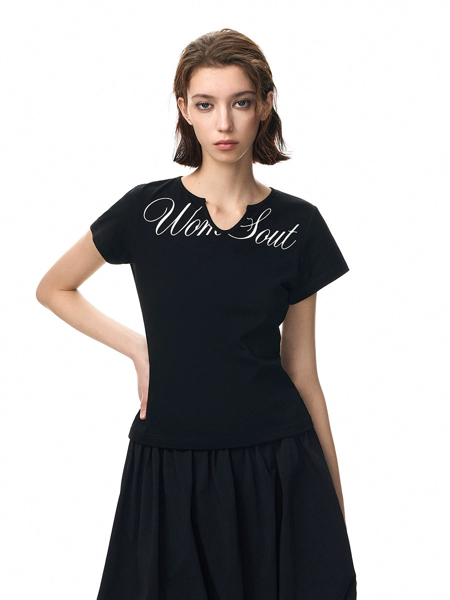 NICEBAD Slim Fit V Collar Body Printed Tee